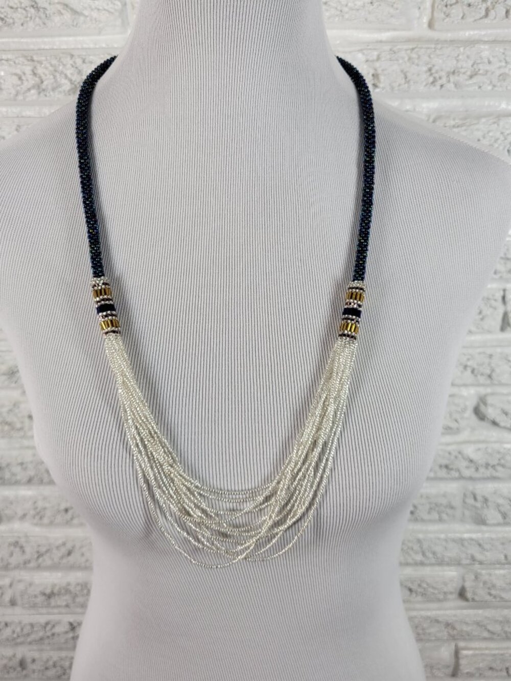 Nepali Seed‎ Bead Rope Necklace Blue Multi Strand Crochet Boho Waterfall N9E